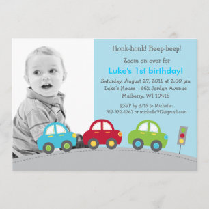 Boys Transportation Car Photo Birthday Invitations