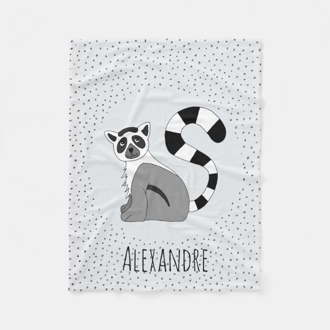 Boys Trendy Cute Jungle Lemur & Name Kids Fleece Blanket (Front)