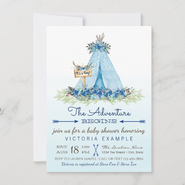 Boys Tribal TeePee Baby Shower Invitations (Front)
