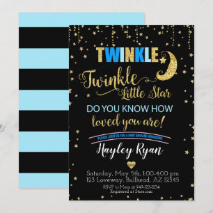 Boys Twinkle Twinkle Little Star Blue Baby Shower Invitation