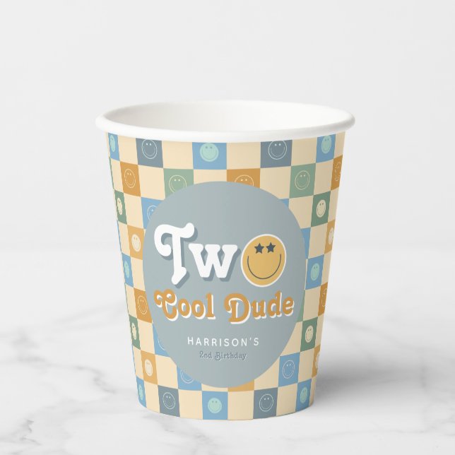 Boys Two Cool Dude Smile 2nd Birthday Paper Cups (Front)
