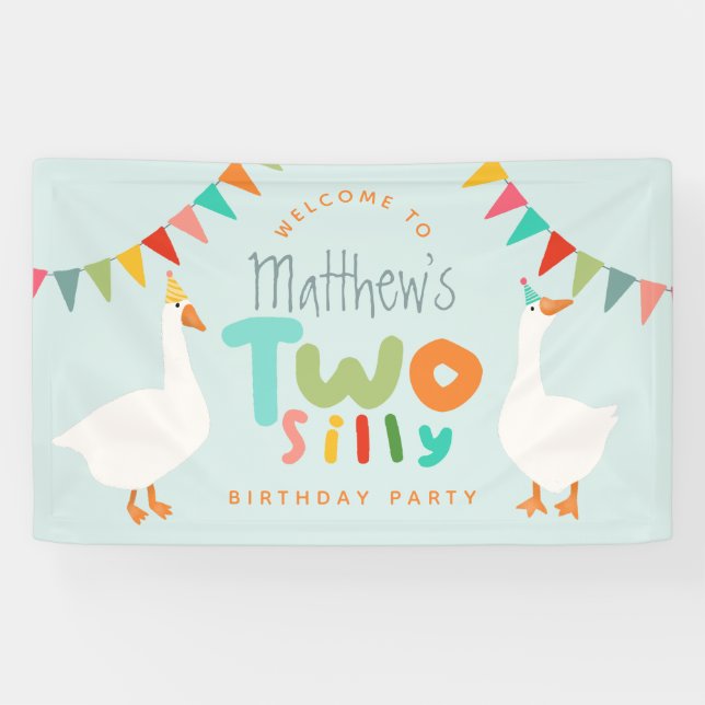 Boys Two Silly Goose 2nd Birthday Welcome Banner (Horizontal)