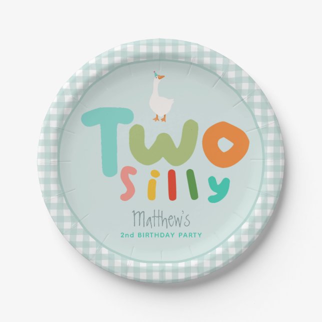 Boys Two Silly Goose Blue Farm 2nd Birthday Paper Plate (Front)