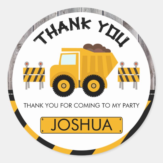 Boys Under Construction Birthday Favour Sticker (Front)