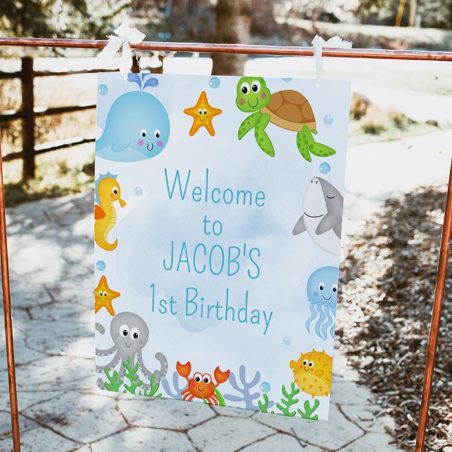 Boys Under the Sea 1st Birthday Welcome Sign (Boys Oneder the Sea 1st Birthday Welcomes Sign, Cute Under the Sea Birthday Welcome Sign, Whale)