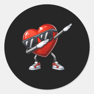 Boys Valentine Day Dabbing Heart Sungles Girl Kid  Classic Round Sticker