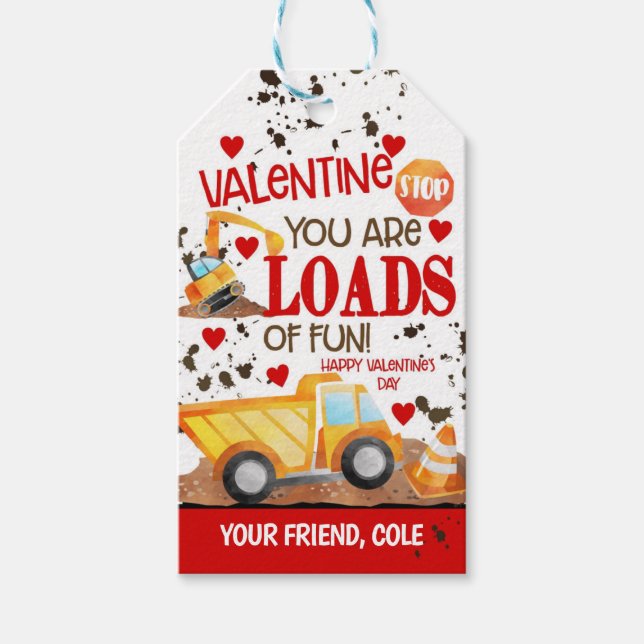 Boys Valentine Dumptruck Favour Tag (Front)