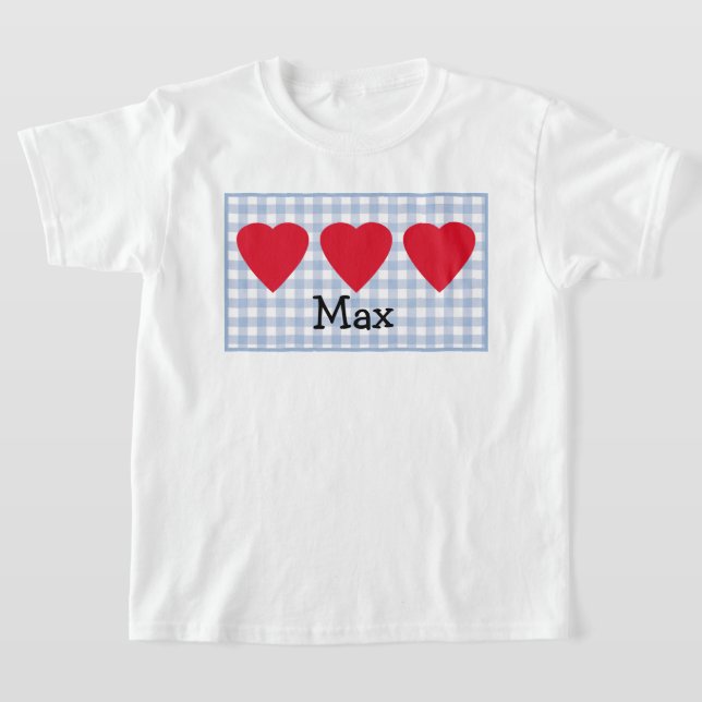 Boys Valentine Heart with Blue Plaid T-Shirt (Laydown)