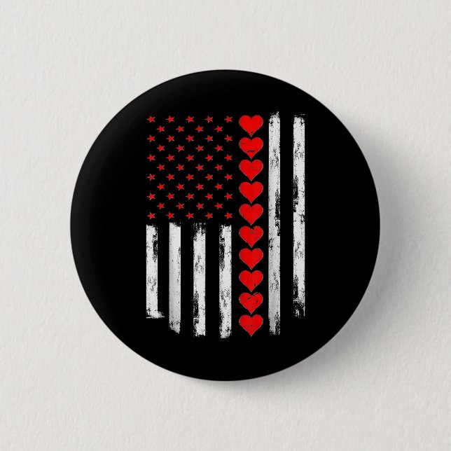 Boys Valentines Day American Flag Hearts  2 Inch Round Button (Front)
