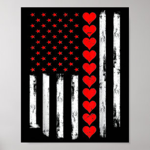 Boys Valentines Day American Flag Hearts  Poster