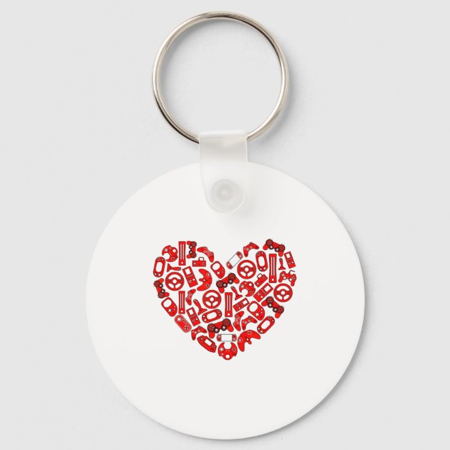 Boys Valentines Day Gaming Video Gamer Controller  Keychain (Front)