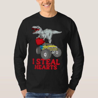 Boys Valentines Day Kids Dinosaur rex I Steal Hea T-Shirt