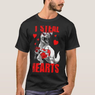 Boys Valentines Day Kids Dinosaur rex I Steal Hear T-Shirt