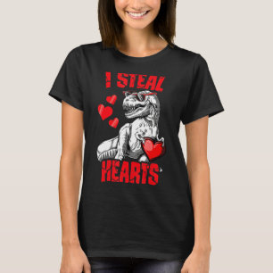 Boys Valentines Day Kids Dinosaur Rex I Steal Hear T-Shirt