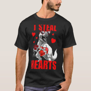 Boys Valentines Day Kids Trex Dino I Steal Hearts T-Shirt