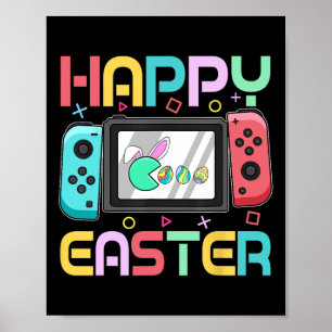 Boys Video Game Eating Happy Easter Day Eggs Gamer Poster
