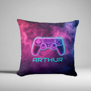 Boys Video Gaming Neon Personalised Throw Pillow