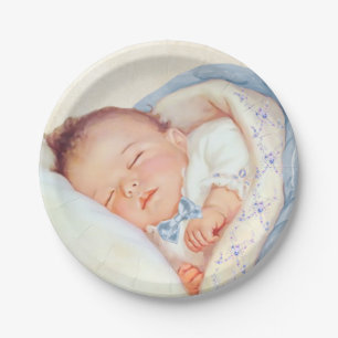 Boys Vintage Baby Shower Paper Plate