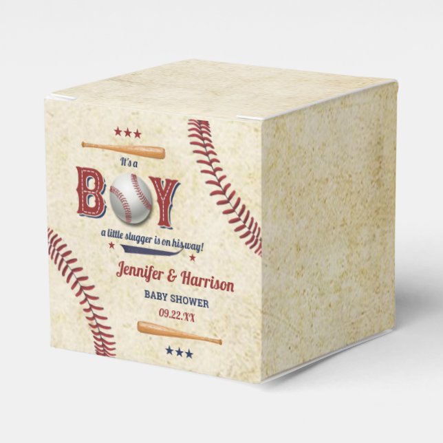 Boys Vintage Baseball Baby Shower Favor Box (Front Side)