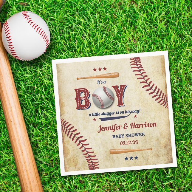 Boys Vintage Baseball Baby Shower Napkin (Creator Uploaded)