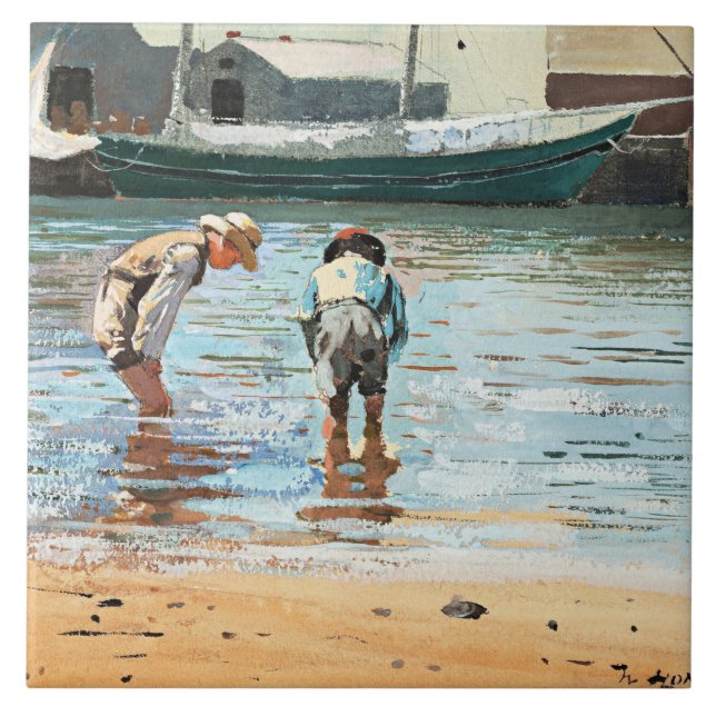 Boys Wading, famous artwork by Winslow Homer Tile (Front)