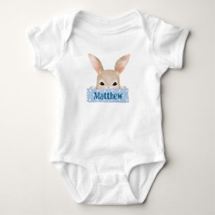 Boys Watercolor Blue Easter Bunny Baby Bodysuit