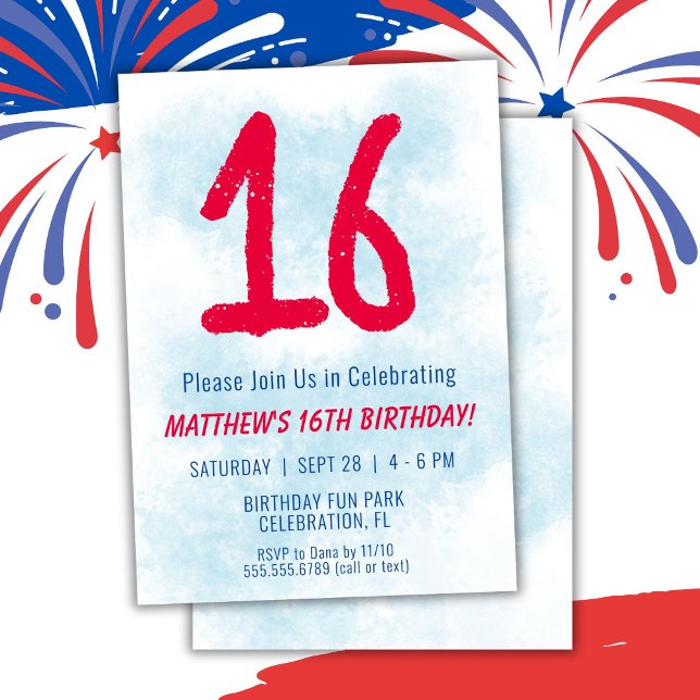 Boys Watercolor Kids Blue 16th Birthday Invitation (Creator Uploaded)