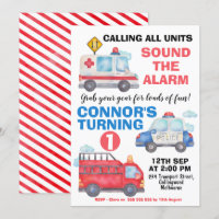 Boys Watercolor Transport 1st Birthday Invitation