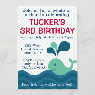 Boy's Whale Birthday Party Invitation