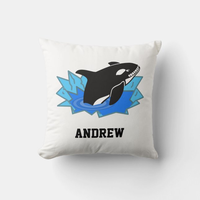 Boys White Blue and Black Cool Orca Throw Pillow (Front)
