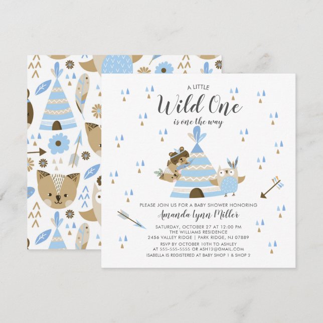 Boys Wild One Baby shower Invitation (Devant / Derrière)