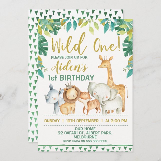 Boys Wild One Safari Invitation d'anniversaire (Devant / Derrière)