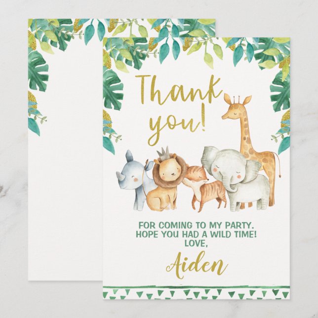 Boys Wild One Safari Thank You Card Blank Back (Front/Back)