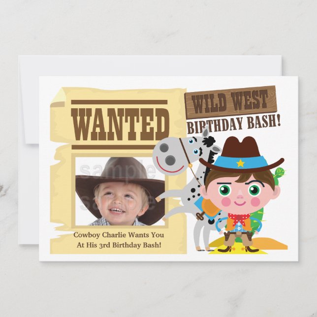 Boys Wild West Western Cowboy Invitation d'anniver (Devant)