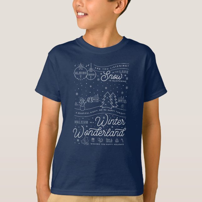 Boy's Winter Wonderland Christmas T-Shirt Blue (Front)