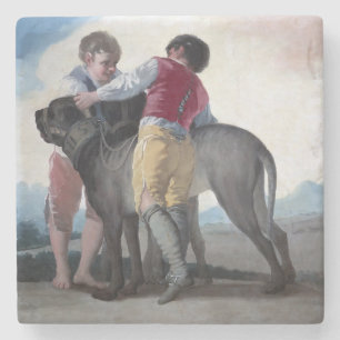 Boys With a Mastiff Dog (by Francisco Goya) Stone Coaster