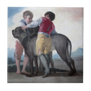 Boys With a Mastiff Dog (by Francisco Goya) Tile