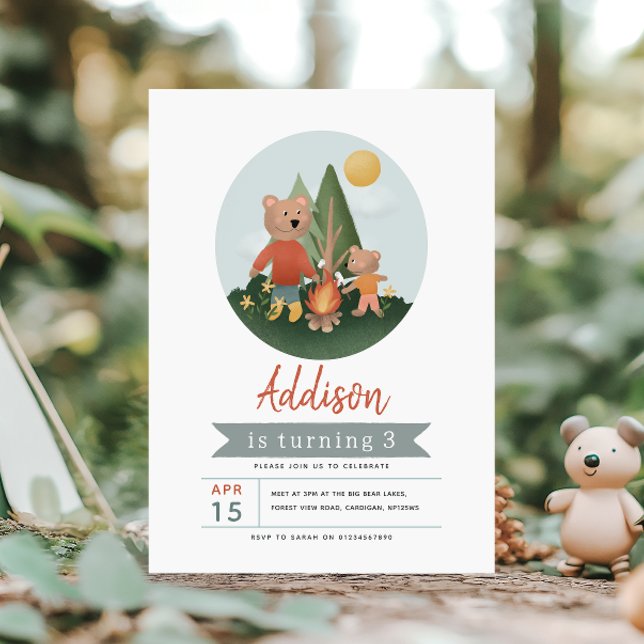 Boys Woodland Forest Camper Teddy Bear Birthday Invitation (Creator Uploaded)