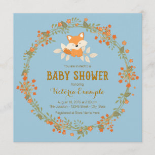Boys Woodland Fox Baby Shower Invitation