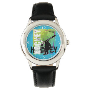 Boys Youth Colourful Abstract Hockey Player Blue Watch