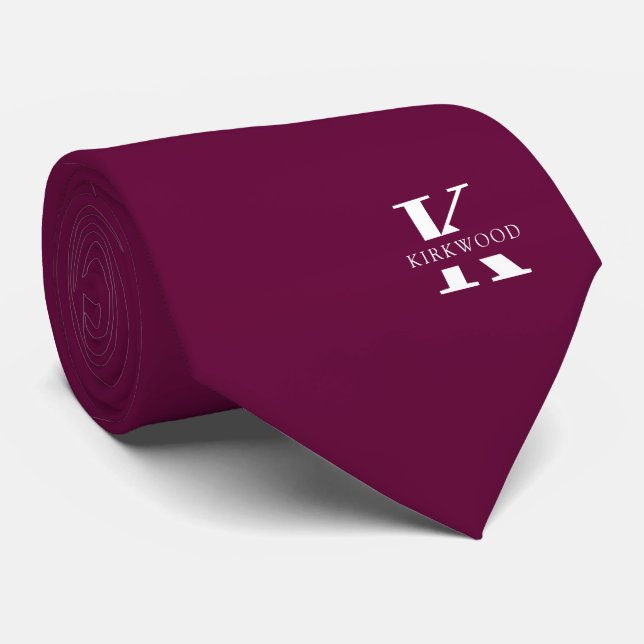 Boysenberry | Elegant Monogram+Name | Two-Sided Tie (Rolled)