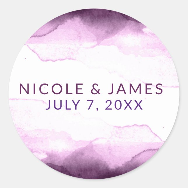 Boysenberry Purple Watercolor Chic Modern Wedding Classic Round Sticker (Front)