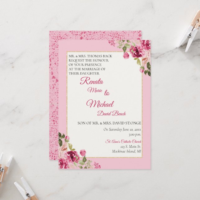 Boysenberry Rose Wedding Invitation (Front/Back In Situ)