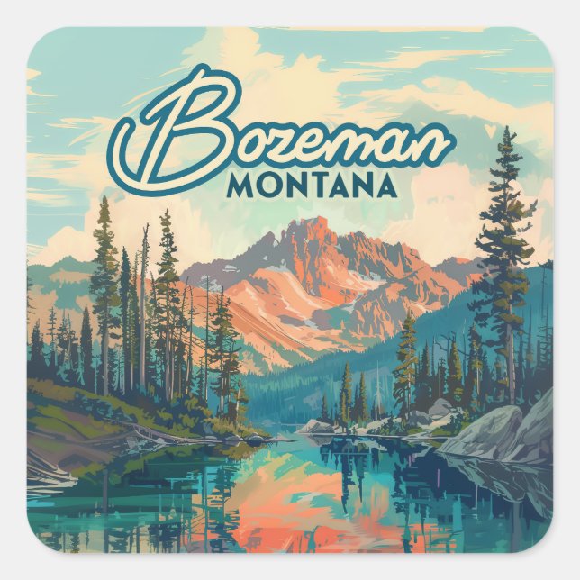 Bozeman Montana Rocky Mountains Vintage Square Sticker (Front)