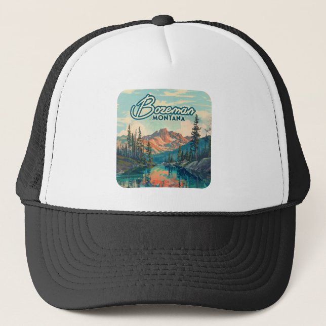 Bozeman Montana Rocky Mountains Vintage Trucker Hat (Front)