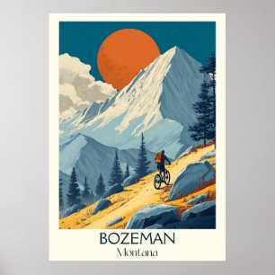 Bozeman Montana Vintage Mountain Biking Sunset Poster