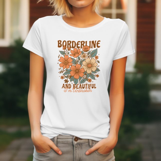 BPD Borderline Personality Disorder Orange Floral T-Shirt (white borderline personality disorder beautiful neurodivergent mental health tee shirt)