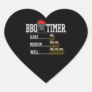 BQ   BBQ Timer Funny Beer Steak Grilling Grill Heart Sticker