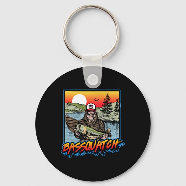 Bquatch! Funny B Fishing Sasquatch Retro 80s Fishe Keychain (Front)