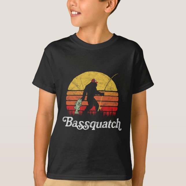 Bquatch! Funny Bigfoot Fishing Outdoor Retro  T-Shirt (Front)